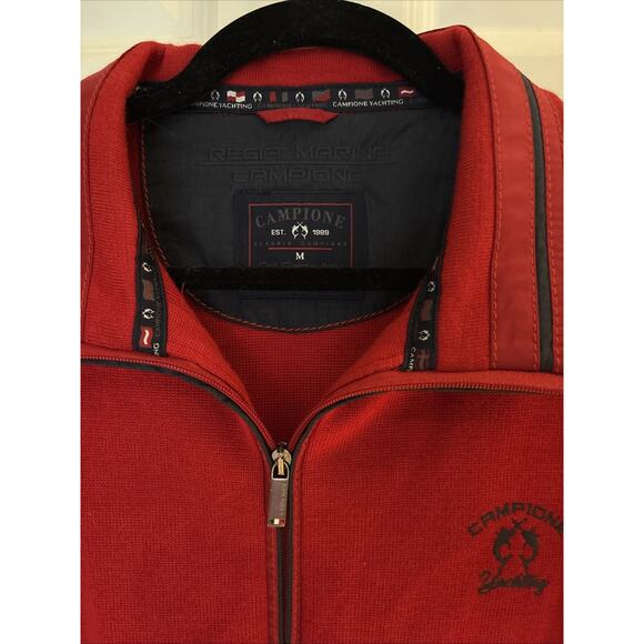 Claudio Campione Men’s red sweater ¼ Zip Yachting Pullover taping logo embroirdy - Picture 2 of 14